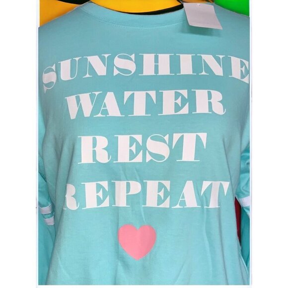 Mighty Fine Tops - Sunshine Water Rest Repeat ladies aqua long sleeve tee NEW by Might Fine Medium